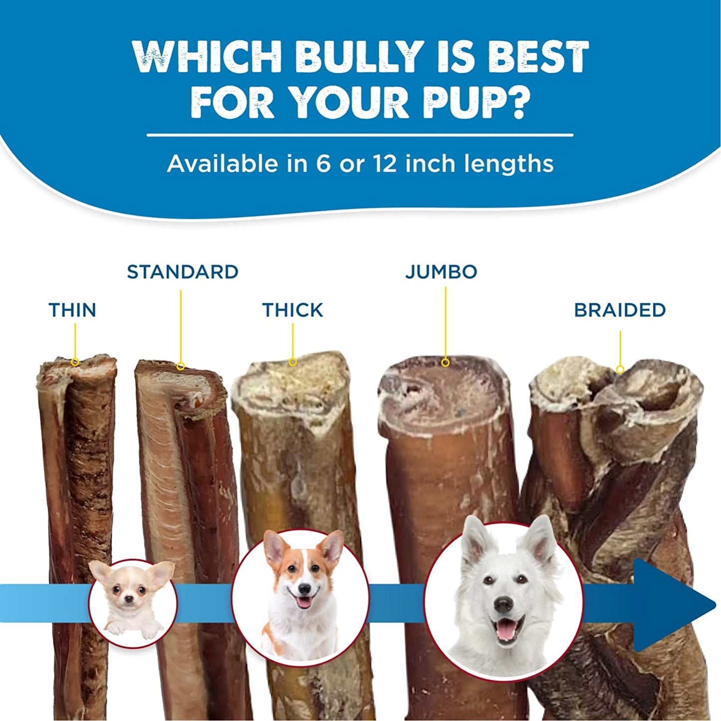 4 Inch All-Natural Bully Sticks for Dogs - 4” Fully Digestible, 100% Grass-Fed Beef, Grain and Rawhide Free | 8 Oz
