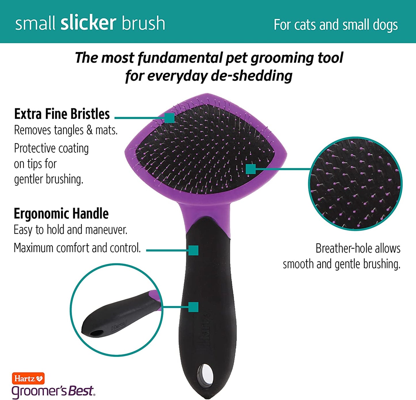 , Groomer'S Best Small Slicker Brush for Cats and Small Dogs, Black/Violet, 1 Count
