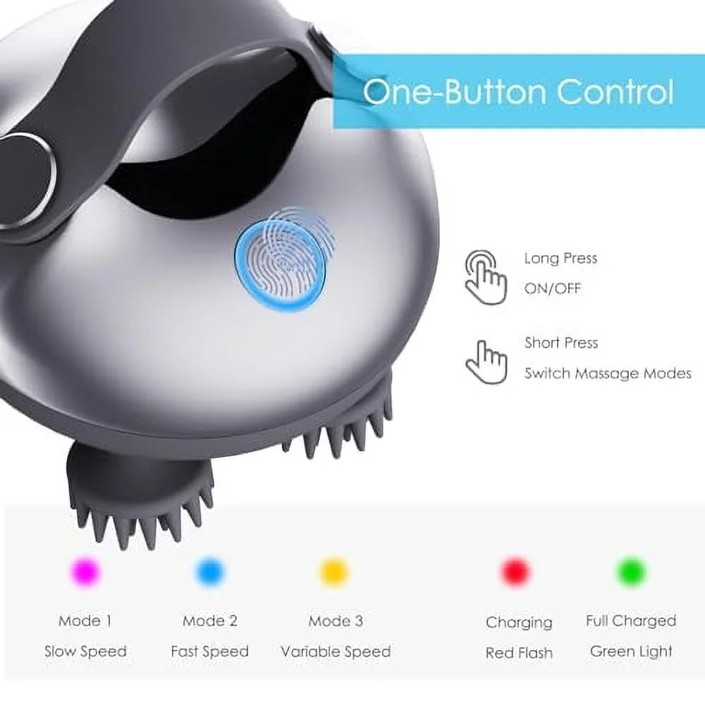 Electric Scalp Massager Rechargeable Head Massager Scalp Stress Relax with 8 Removable Massage Claws Cat Massager(Silver)