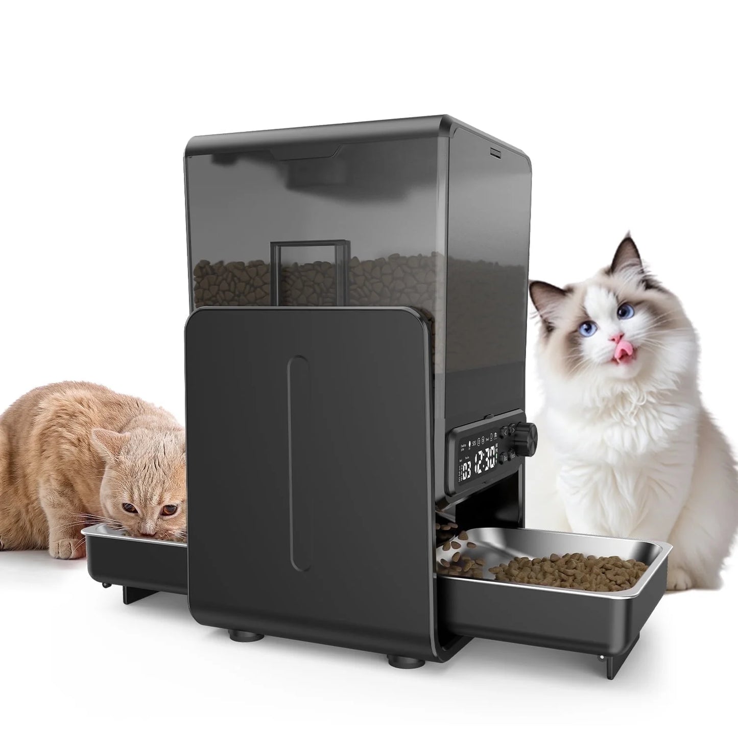 5L/20 Cups Automatic Cat Food Dispenser for 2 Cats/2 Small Dogs, Pet Dispenser with Timer and Voice Functions, Suitable for Dry or Wet Meals