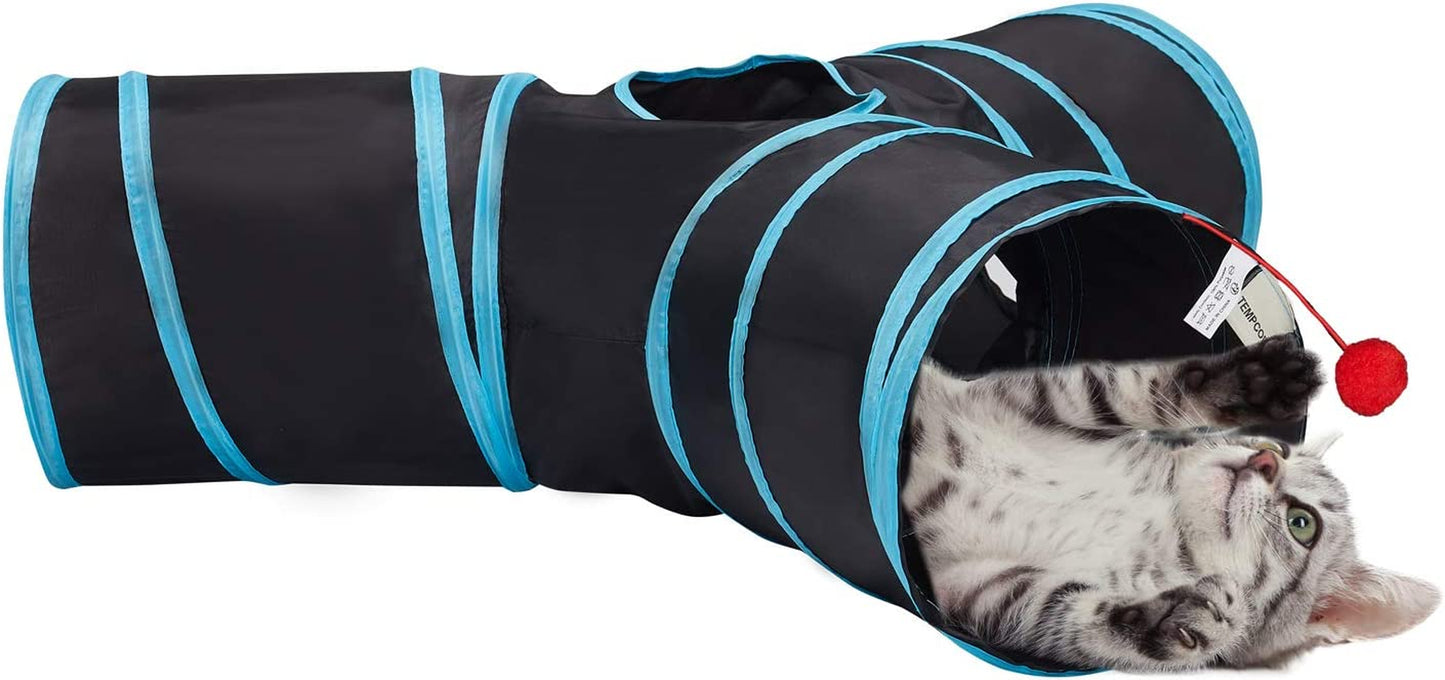 Pet Cat Tunnel Tube Toys 3 Way Collapsible, Tunnels for Indoor Cats,Kitty Bored Peek Hole Toy Ball Cat, Puppy, Kitty, Kitten, Rabbit