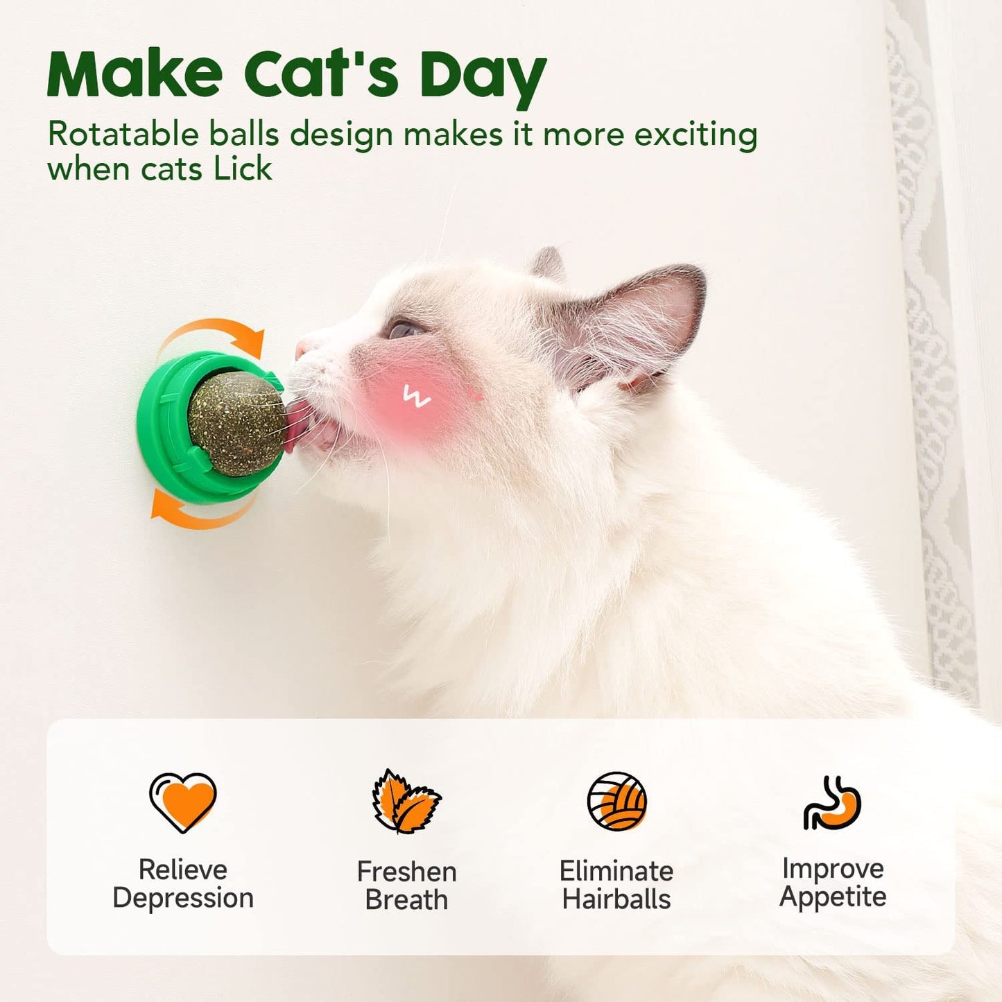 Catnip Toys Balls 4 Pcs, Extra Cat Energy Ball, Edible Kitten Silvervine Toys for Cats Lick, Healthy Kitty Teeth Cleaning Dental Chew Toys, Cat Wall Treats (Green)