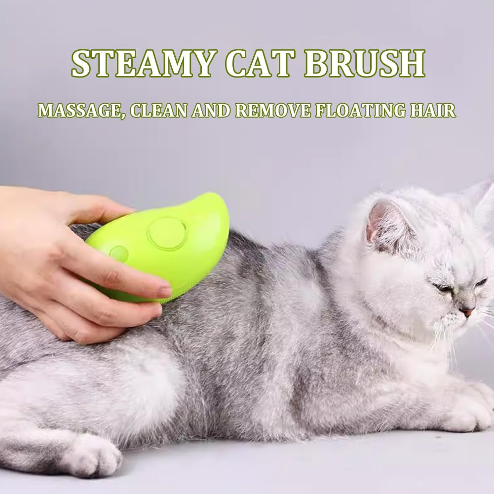 Steamy Cat Brush - 3 In1 Cat Steamy Brush, Self Cleaning Steam Cat Brush, Cat Steamer Brush for Massage, Cat Hair Brush for Removing Tangled and Loosse Hair