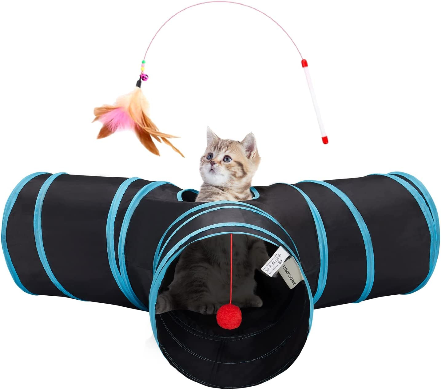 Pet Cat Tunnel Tube Toys 3 Way Collapsible, Tunnels for Indoor Cats,Kitty Bored Peek Hole Toy Ball Cat, Puppy, Kitty, Kitten, Rabbit