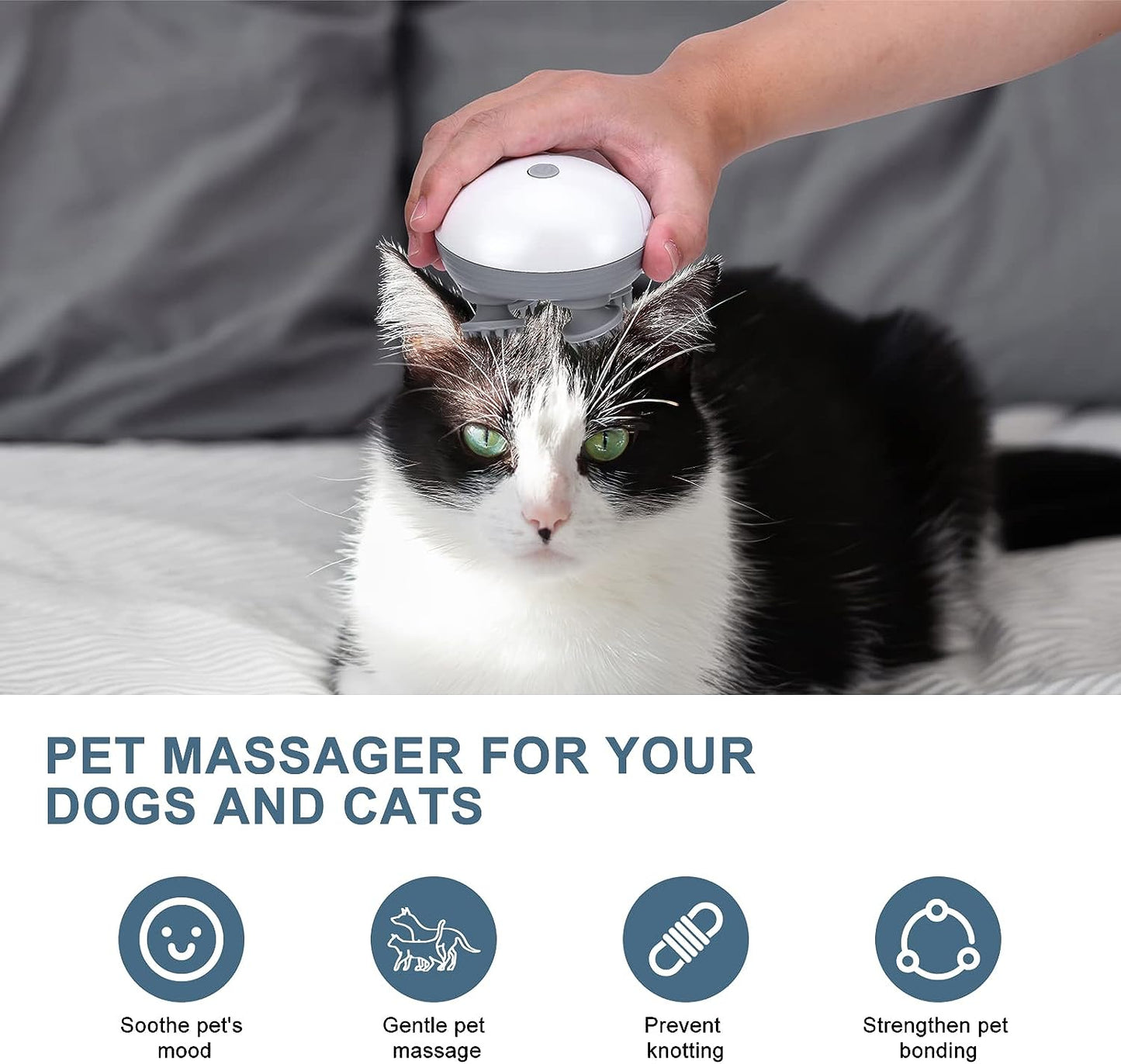 Upgraded Handheld Pet Massager for Dogs and Cats, Electric Cat Massager Dog Massager, with 4 Rotatable Massage Heads, Three Modes, for Relieving Tight Stiffness Muscles, Promote Bonding