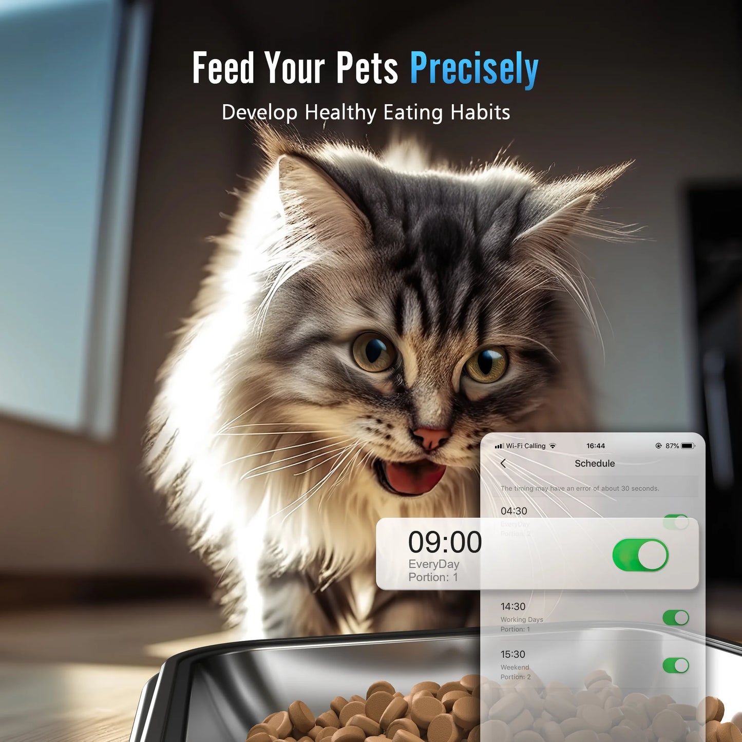 5L/20 Cups Automatic Cat Feeder with 5G Wifi & APP Control, PFD-002 PRO Double Bowl Cat Food Dispenser with 1 Desiccant Bag, Timed Automatic Pet Feeder for 2 Cats/2 Small Dogs - Black