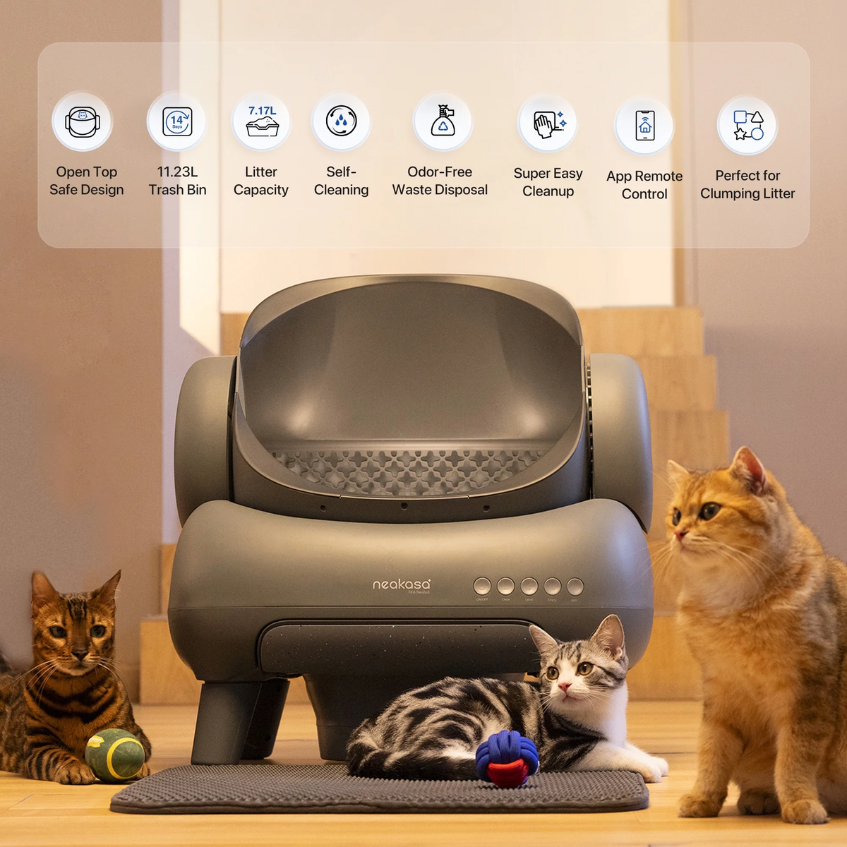 M1 plus Self-Cleaning Automatic Cat Litter Box with Sensor, 7.17L, Odor-Free Waste Disposal, Includes Trash Bags