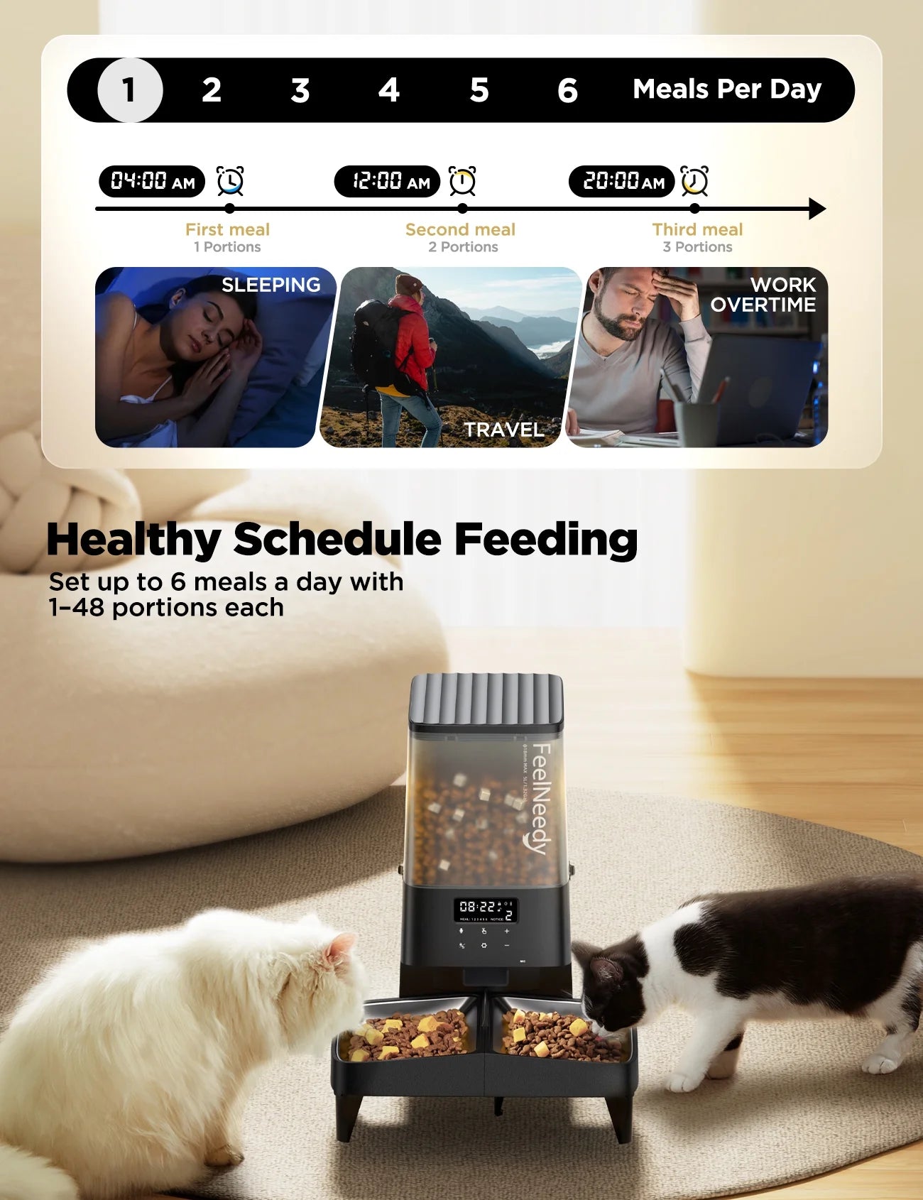 Automatic Cat Feeder, 5L Timed Pet Food Dispenser, Elevated Cat Dog Feeder with 2 Stainless Steel Bowls, Black