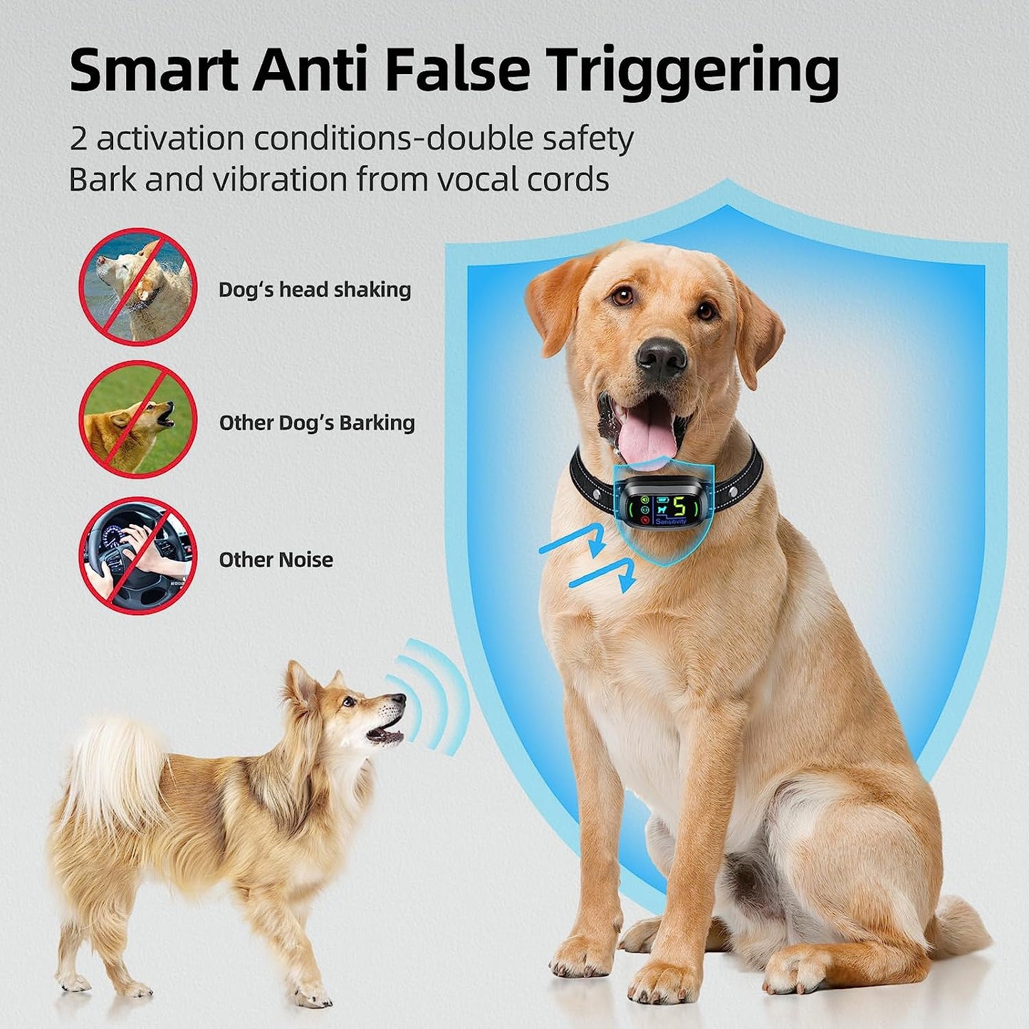 Dog Bark Collar,  Rechargeable Smart Collar, anti Barking Training Collar with 5 Adjustable Sensitivity Beep Vibration Shock, for Large Medium Small Dogs (Black)