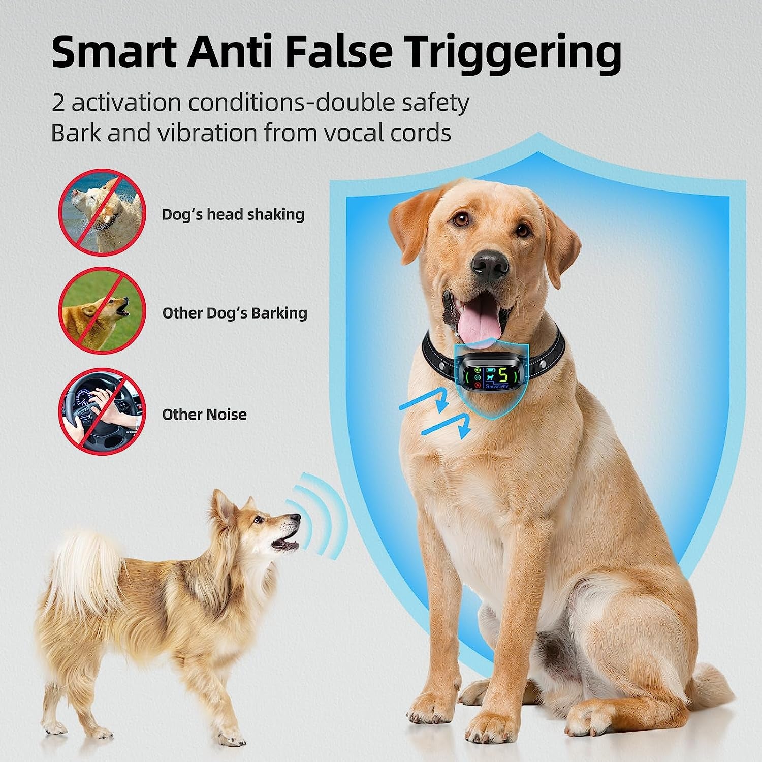 Dog Bark Collar,  Rechargeable Smart Collar, anti Barking Training Collar with 5 Adjustable Sensitivity Beep Vibration Shock, for Large Medium Small Dogs (Black)