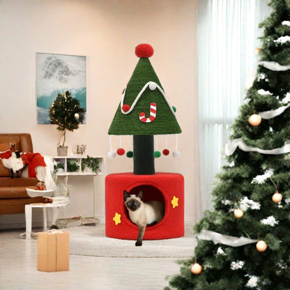 Christmas Cat Tree with Cat House Cat Tower for Indoor Cats with Cat Condos