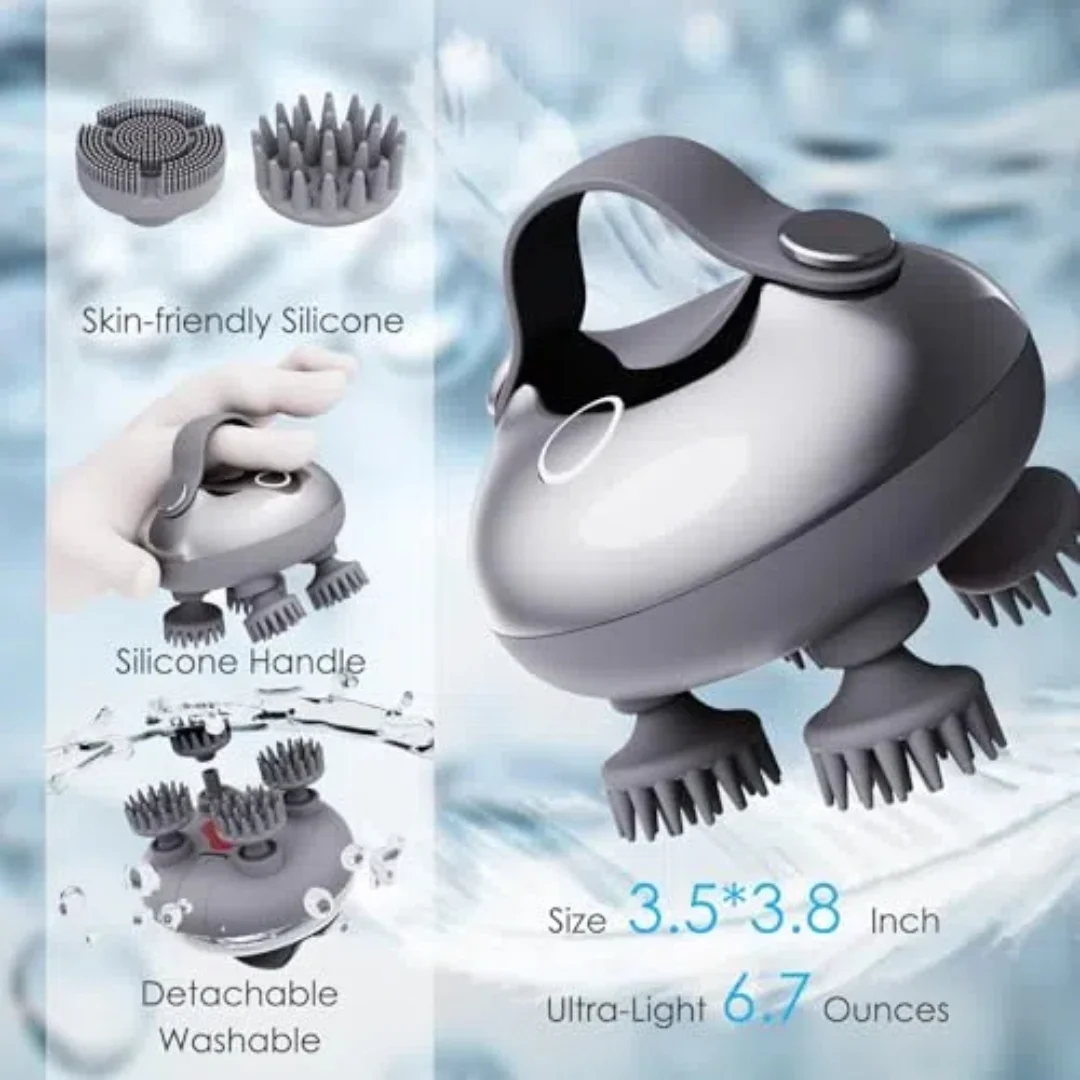 Electric Scalp Massager Rechargeable Head Massager Scalp Stress Relax with 8 Removable Massage Claws Cat Massager（Silver）