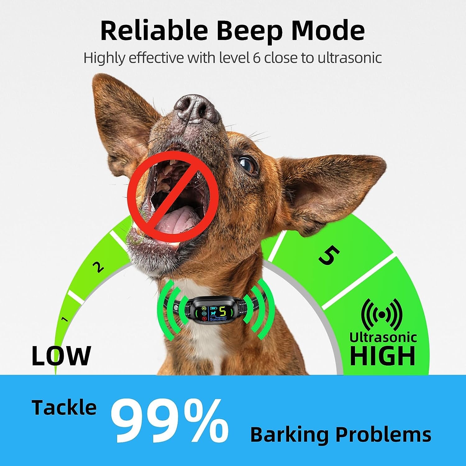 Dog Bark Collar,  Rechargeable Smart Collar, anti Barking Training Collar with 5 Adjustable Sensitivity Beep Vibration Shock, for Large Medium Small Dogs (Black)