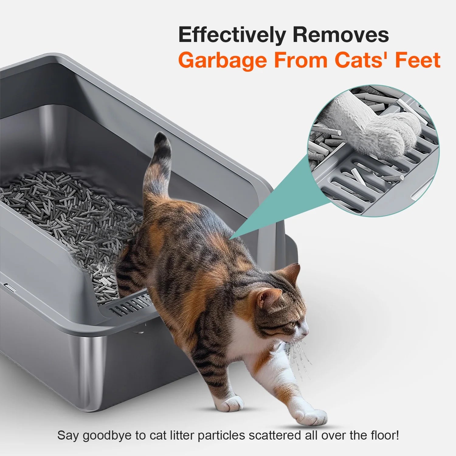 XL Stainless Steel Cat Litter Box for Multiple Cats, MS-60 Metal Cat Litter Box with Scoop & Mat, Dark Gray