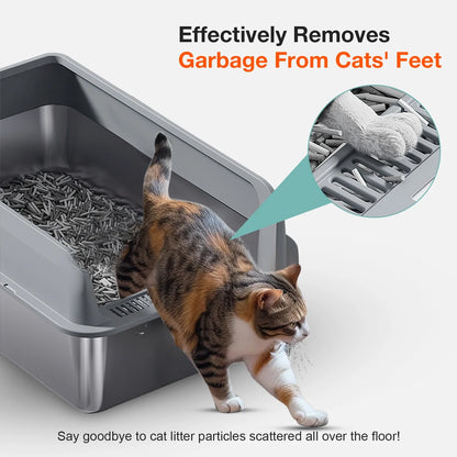 XL Stainless Steel Cat Litter Box for Multiple Cats, MS-60 Metal Cat Litter Box with Scoop & Mat, Dark Gray