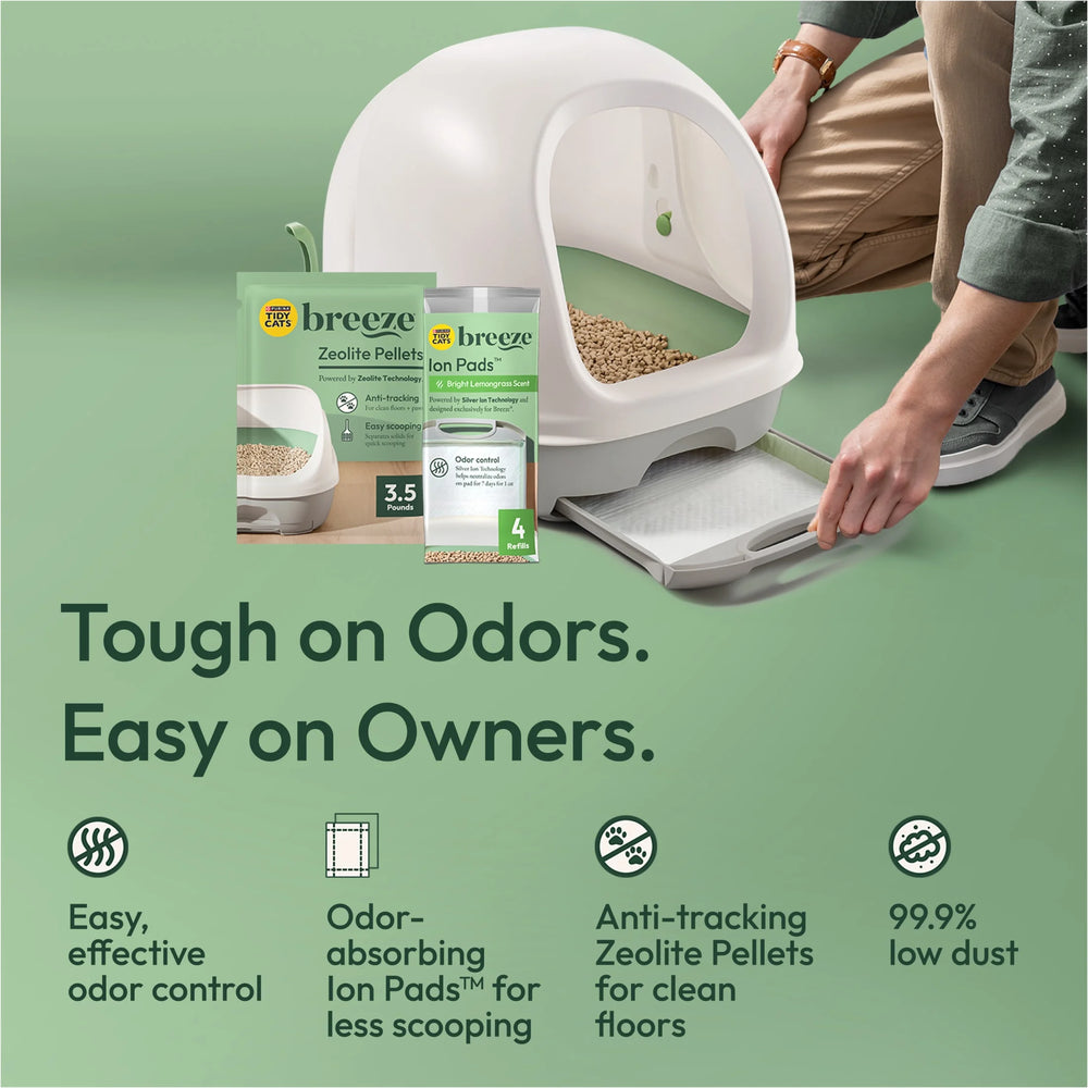 Purina  Breeze Covered Cat Litter Box System Kit with Pellet Cat Litter, Hooded Litter Box, and Litter Box Pads