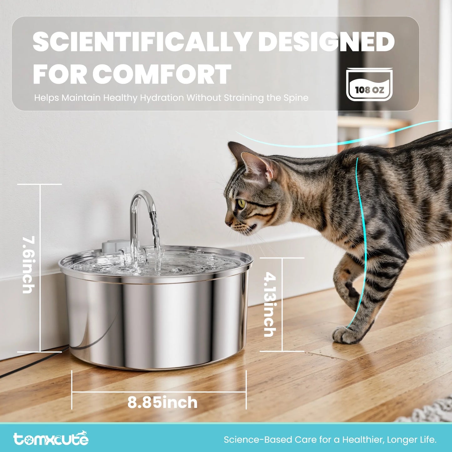 3.2L/108Oz Cat Water Fountain Premium Stainless Steel with 3 Filters, Automatic Pet Fountain Dispenser for Cats Dogs, with Ultra-Quiet Pump