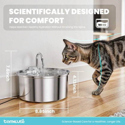 3.2L/108Oz Cat Water Fountain Premium Stainless Steel with 3 Filters, Automatic Pet Fountain Dispenser for Cats Dogs, with Ultra-Quiet Pump