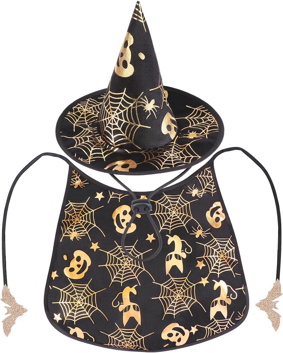 Pet Halloween Costumes Cape with Wizard Hat Dog Cat Halloween Apparels (Size L)