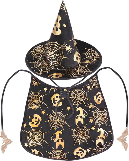 Pet Halloween Costumes Cape with Wizard Hat Dog Cat Halloween Apparels (Size L)