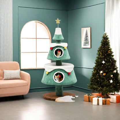 Christmas Cat Tree with Cat House Cat Tower for Indoor Cats with Cat Condos
