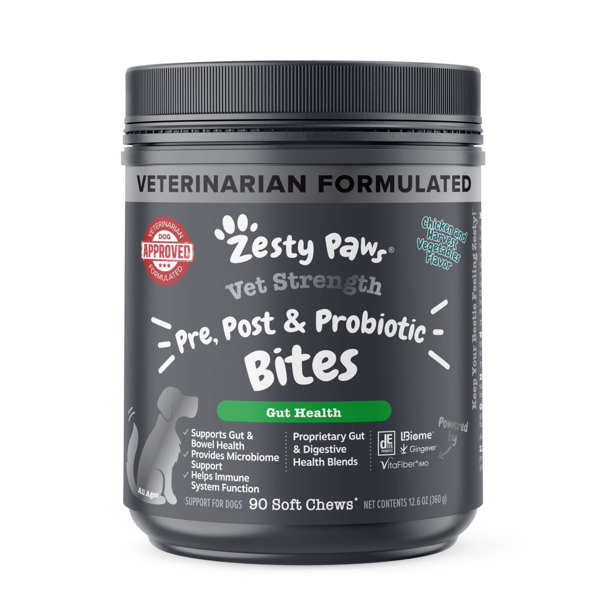 Vet Strength Pre, Post & Probiotic Bites Chicken & Harvest Vegetables Flavor Dog Supplement, 90 Count
