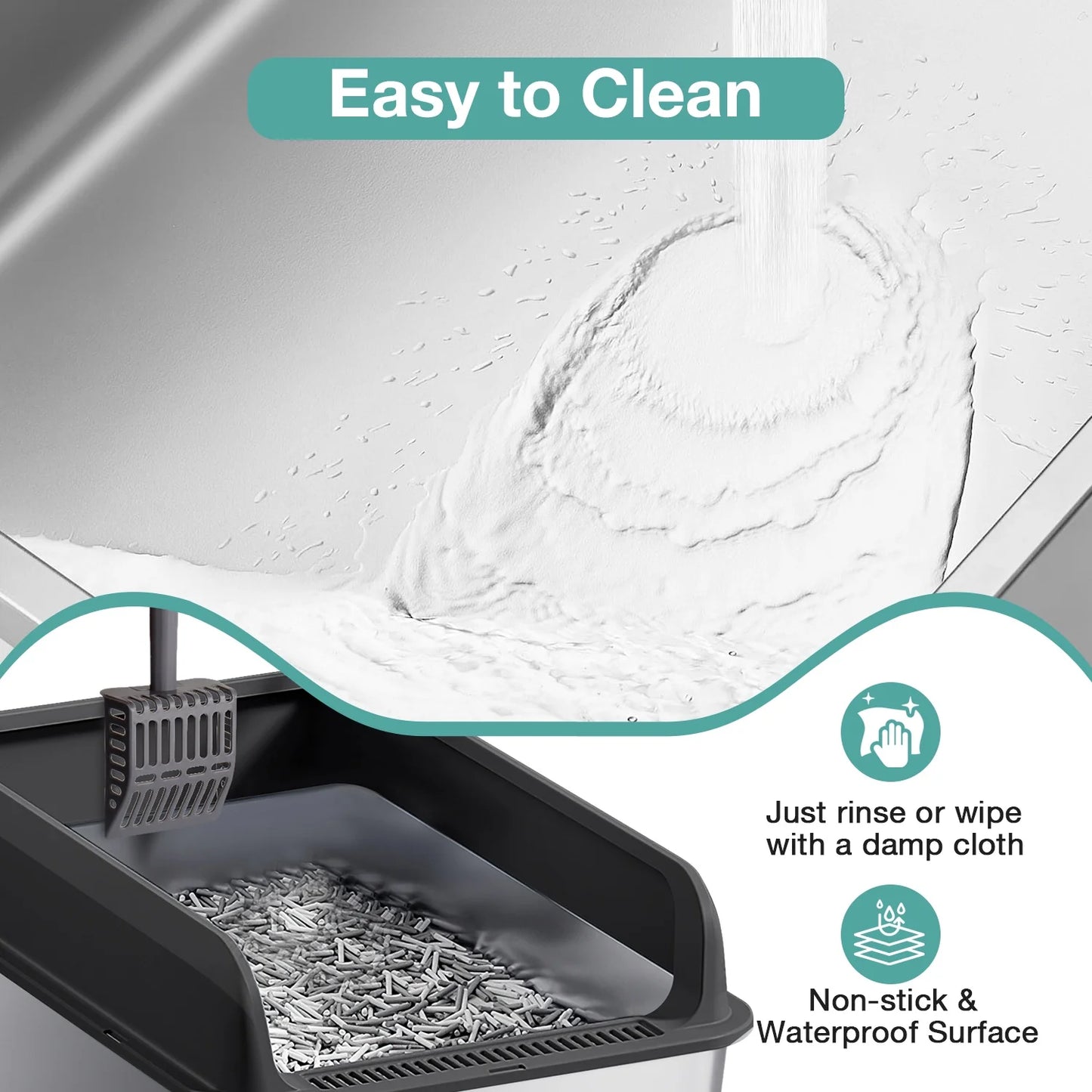 XL Stainless Steel Cat Litter Box for Multiple Cats, MS-60 Metal Cat Litter Box with Scoop & Mat, Dark Gray