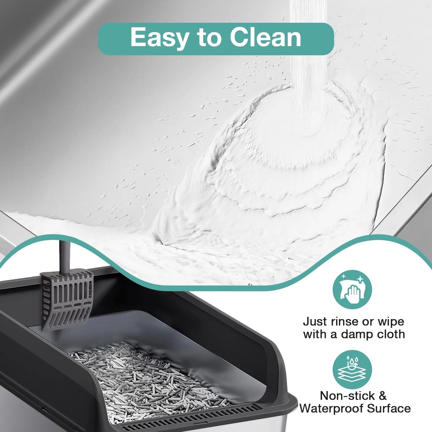 XL Stainless Steel Cat Litter Box for Multiple Cats, MS-60 Metal Cat Litter Box with Scoop & Mat, Dark Gray