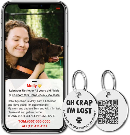 Stainless Steel QR Code Pet ID Tags Dog 