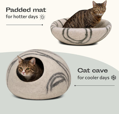 Cat Cave – Premium Felt Cat Bed for Indoor Cats, Handmade 100% Merino Wool (Light Grey, Medium)