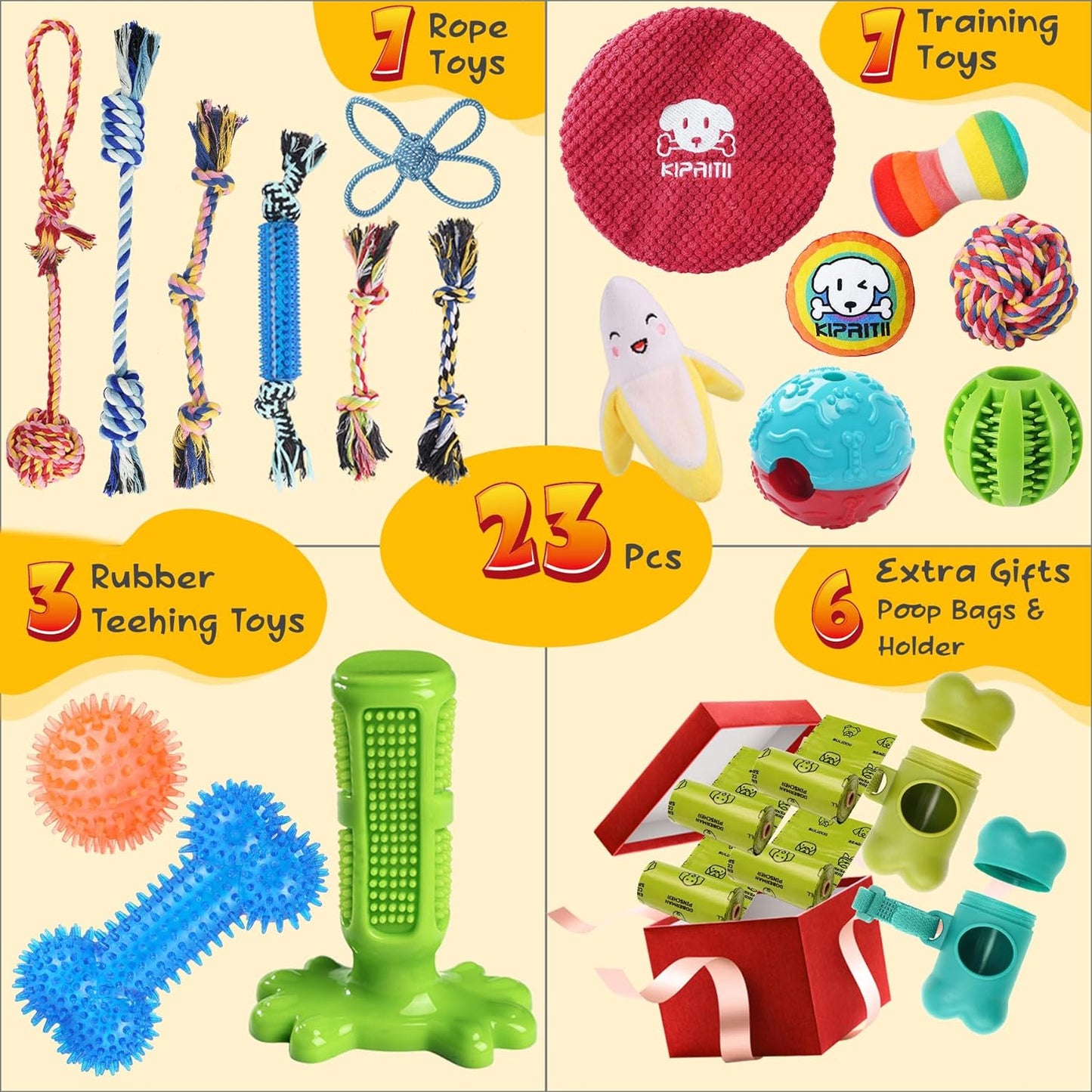 Dog Chew Toys for Puppy - 23 Pack Puppies Teething Chew Toys for Boredom, Pet Dog Toothbrush Chew Toys with Rope Toys, Treat Balls and Dog Squeaky Toy for Puppy and Small Dogs
