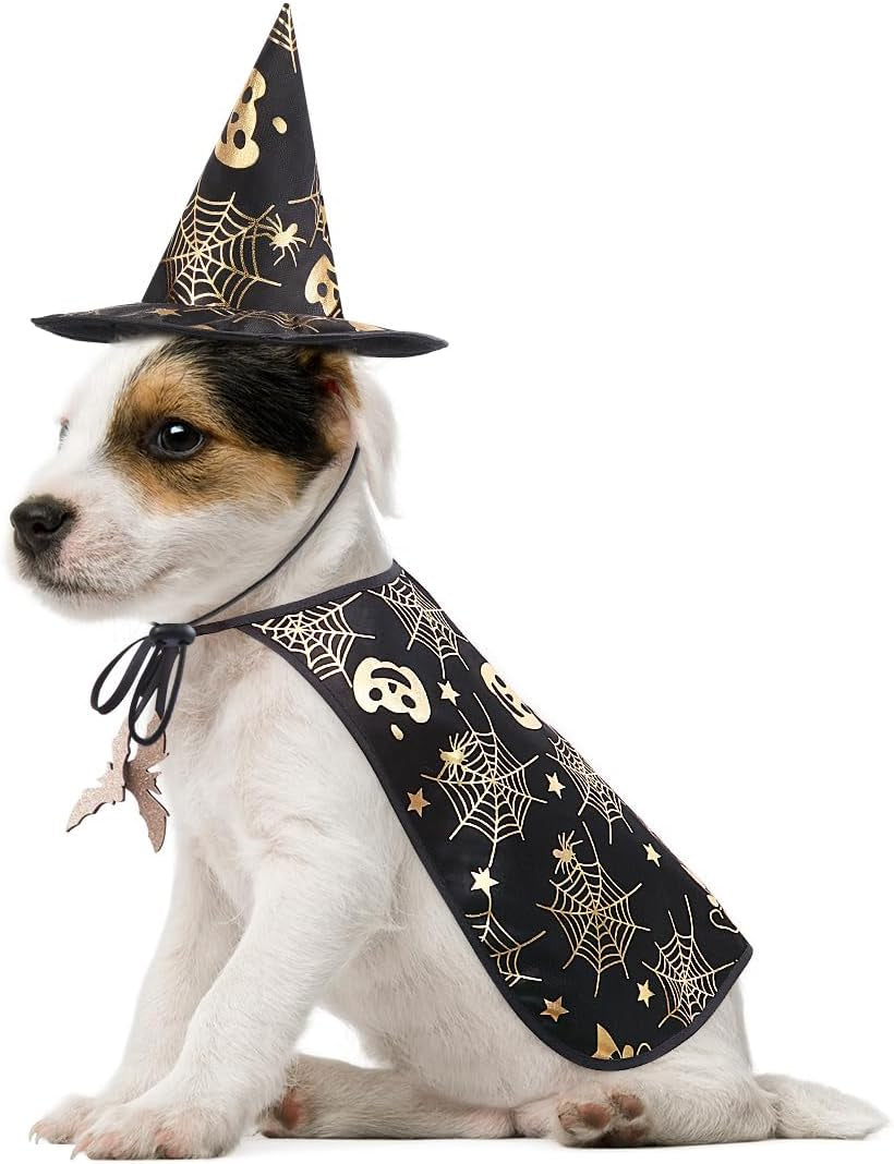 Pet Halloween Costumes Cape with Wizard Hat Dog Cat Halloween Apparels (Size L)