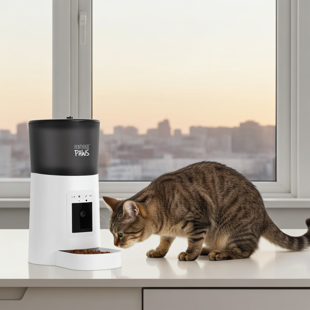 Penthouse Paws® Smart HD Feeder, Automatic Pet Food Dispenser, 6L, 1080p Camera, 2-Way Audio, Backup Power, 15 Meals/Day, White, for Cat & Dog