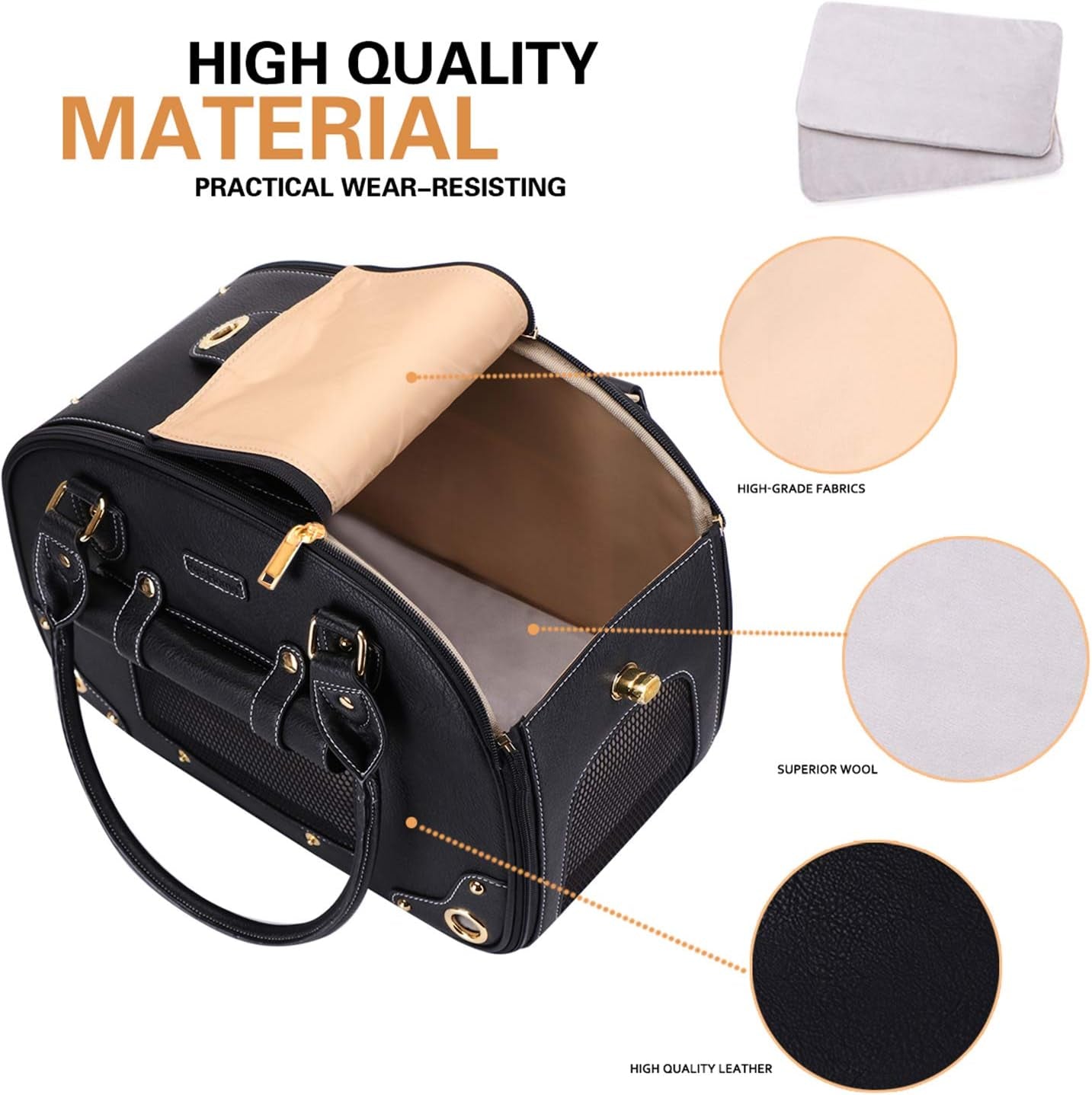 Dog Carrier, Pet Carrier, Dog Purse, Foldable Waterproof Premium PU Leather Pet Travel Portable Bag Carrier for Cat and Small Dog Home & Outdoor Small Black