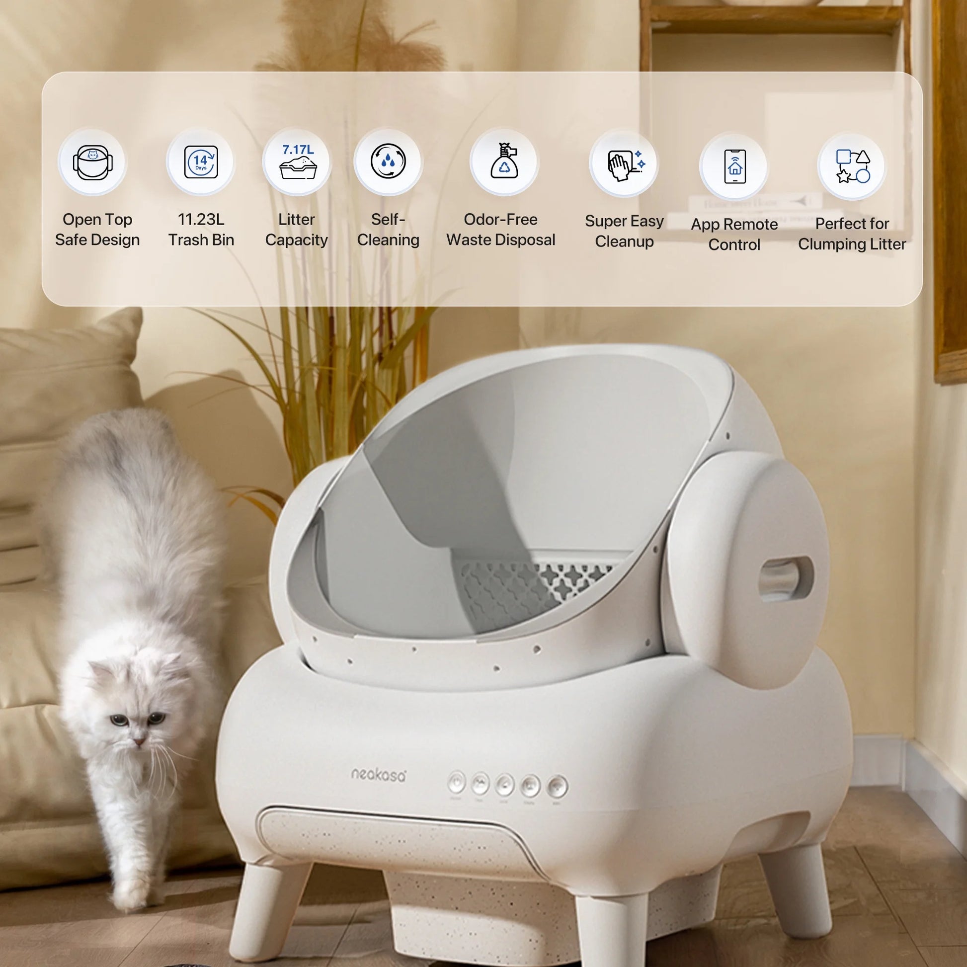 M1 Lite plus Self Cleaning Cat Litter Box, Open-Top Large Automatic Cat Litter Tray with APP Control,Odor-Free Waste Disposal,White