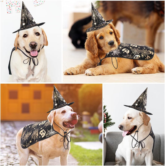 Pet Halloween Costumes Cape with Wizard Hat Dog Cat Halloween Apparels (Size L)