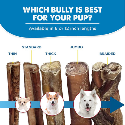 4 Inch All-Natural Bully Sticks for Dogs - 4” Fully Digestible, 100% Grass-Fed Beef, Grain and Rawhide Free | 8 Oz