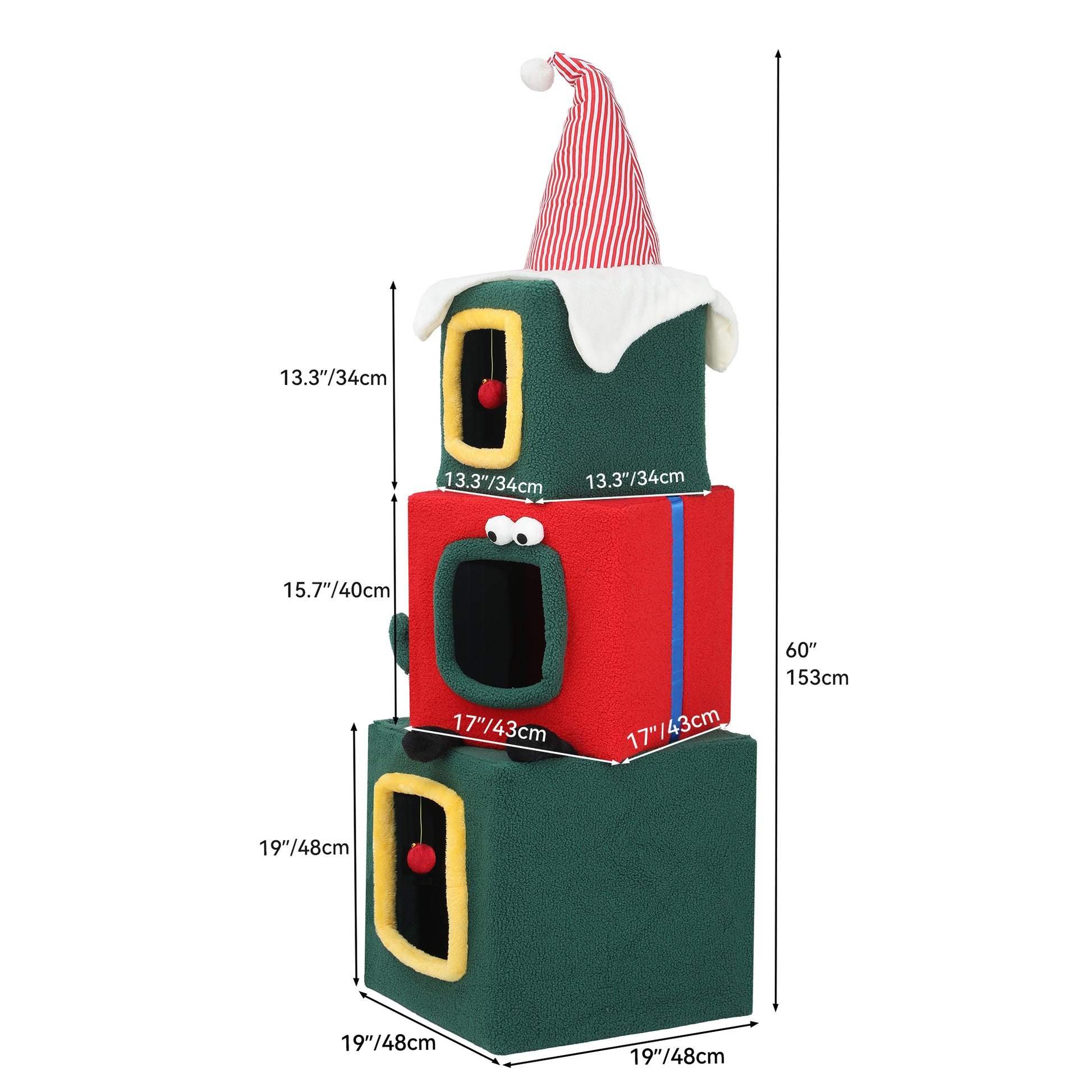 Christmas Cat Tree with Cat House Cat Tower for Indoor Cats with Cat Condos