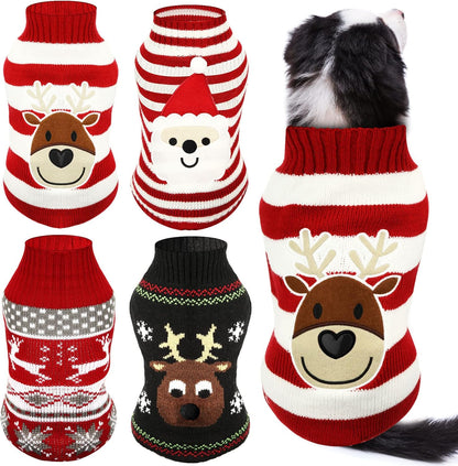 4 Pieces Dog Sweaters Christmas Halloween Dog Holiday Sweaters Puppy Snow Elk Reindeer Snowman Skull Bats Pumpkins Turkey Heart Warm Cosplay Clothes(Cute Pattern,X-Large)
