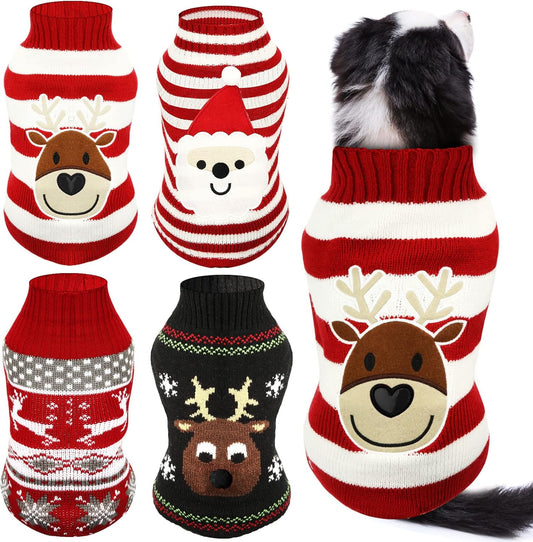 4 Pieces Dog Sweaters Christmas Halloween Dog Holiday Sweaters Puppy Snow Elk Reindeer Snowman Skull Bats Pumpkins Turkey Heart Warm Cosplay Clothes(Cute Pattern,X-Large)