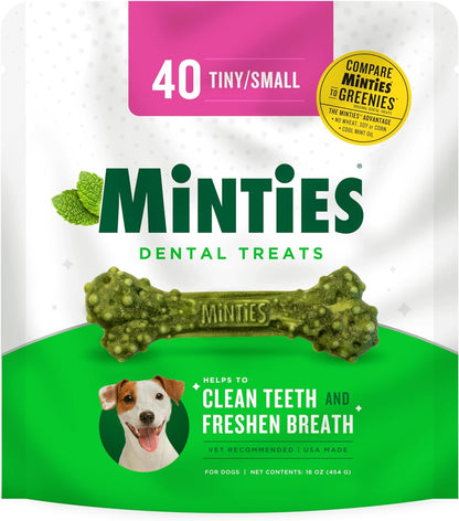 Dental Chews for Dogs, 40 Count, Vet-Recommended Mint-Flavored Dental Treats for Tiny/Small Dogs 5-24 Lbs, Dental Bones Clean Teeth, Fight Bad Breath, and Removes Plaque and Tartar