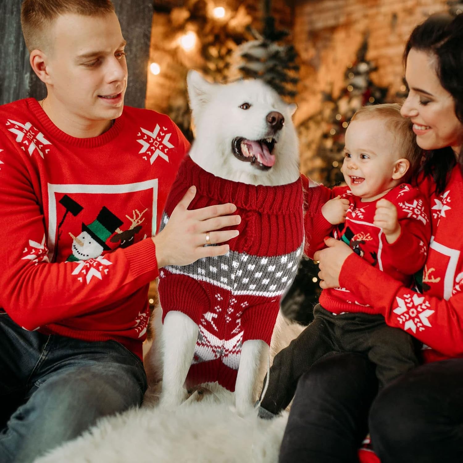 4 Pieces Dog Sweaters Christmas Halloween Dog Holiday Sweaters Puppy Snow Elk Reindeer Snowman Skull Bats Pumpkins Turkey Heart Warm Cosplay Clothes(Cute Pattern,X-Large)
