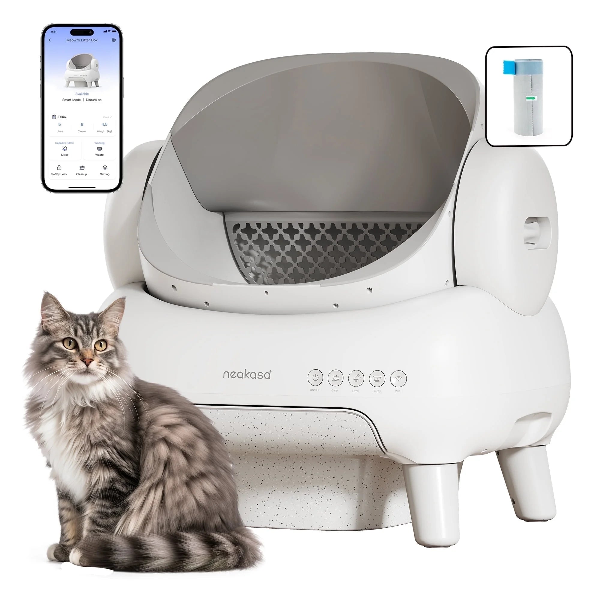 M1 Lite plus Self Cleaning Cat Litter Box, Open-Top Large Automatic Cat Litter Tray with APP Control,Odor-Free Waste Disposal,White