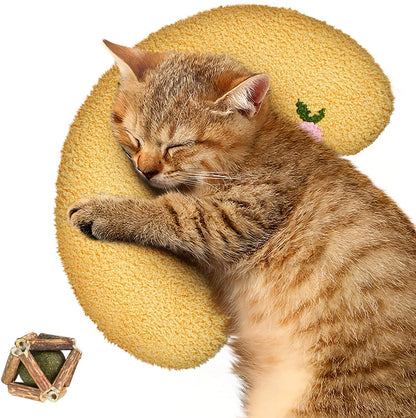 Ultra Soft Fluffy Small U-Shaped Calming Pet Pillow for Cats, Yellow