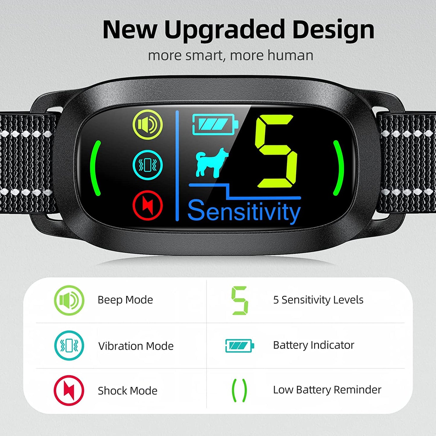 Dog Bark Collar,  Rechargeable Smart Collar, anti Barking Training Collar with 5 Adjustable Sensitivity Beep Vibration Shock, for Large Medium Small Dogs (Black)
