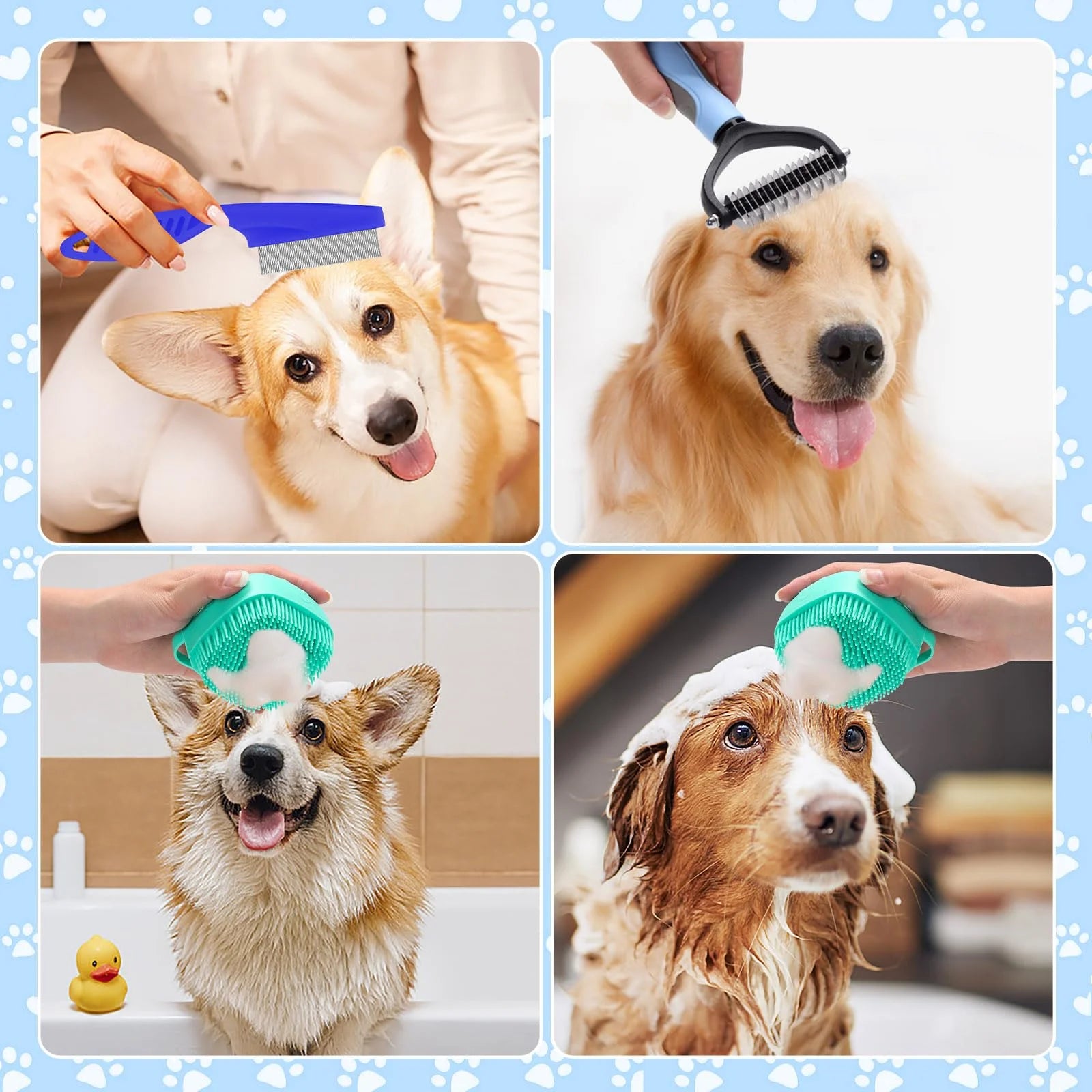 LJSXFI Pet Grooming Brush Kit, 7 Pcs for Shedding & Matted Fur, with Flea Comb and Dog Bath Brush, Cat Dog Brush Grooming Kits