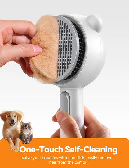 3 in 1 Cat Brush, Cat Steam Brush for Shedding & Grooming Tool, Self-Cleaning Slicker Brush for Indoor Cats, Pet Hair Removal Comb with Release Button for Long Short Haired Cats Dogs