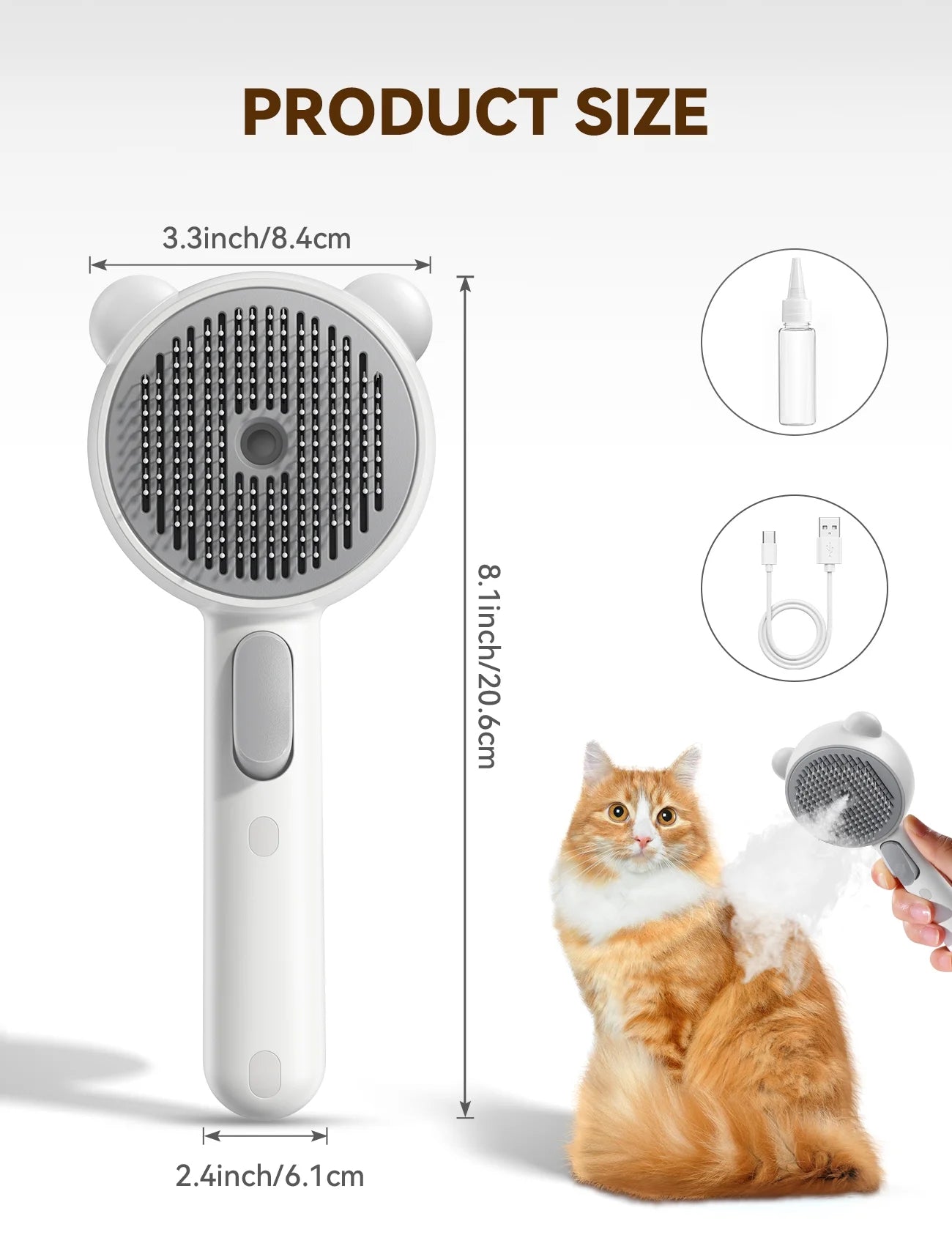 3 in 1 Cat Brush, Cat Steam Brush for Shedding & Grooming Tool, Self-Cleaning Slicker Brush for Indoor Cats, Pet Hair Removal Comb with Release Button for Long Short Haired Cats Dogs