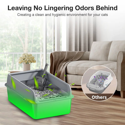 XL Stainless Steel Cat Litter Box for Multiple Cats, MS-60 Metal Cat Litter Box with Scoop & Mat, Dark Gray