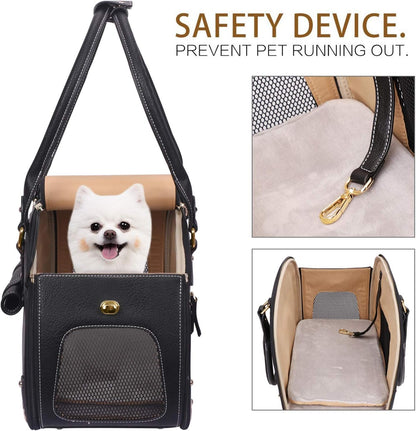 Dog Carrier, Pet Carrier, Dog Purse, Foldable Waterproof Premium PU Leather Pet Travel Portable Bag Carrier for Cat and Small Dog Home & Outdoor Small Black
